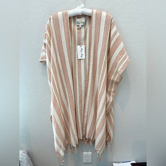 🆕 RAYS FOR DAYS | Boho Striped Cotton Long Swim Coverup Kimono | One Size - Picture 1 of 8